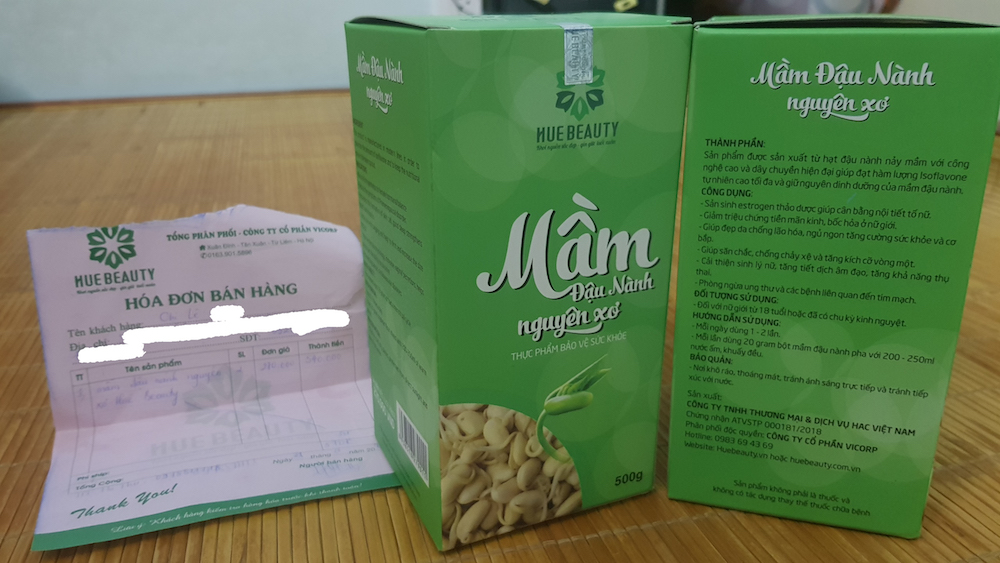 Mầm đậu nành nguyên xơ Huệ beauty làm ở xưởng sản xuất thức ăn chăn nuôi – qua mặt Bộ Y tế?